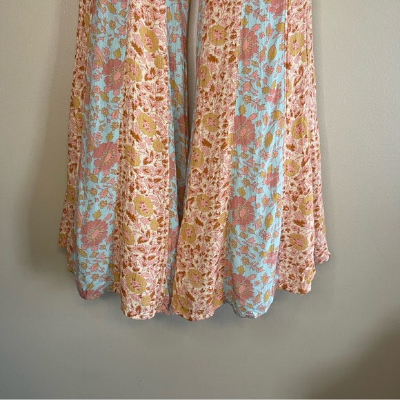 Free People Floral Wide Leg Pants in Peach and Blue - Picture 2 of 11